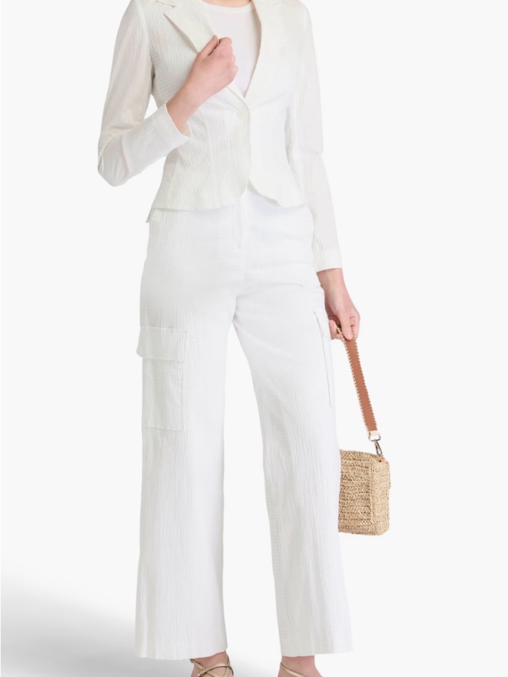 White Claudie Pierlot Paris Seersucker Textured Women's Suit Pants/ Blazer Chic